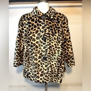 Leopard print 3/4 sleeve Blazer Faux Fur size 14 W Emma James animal print coat